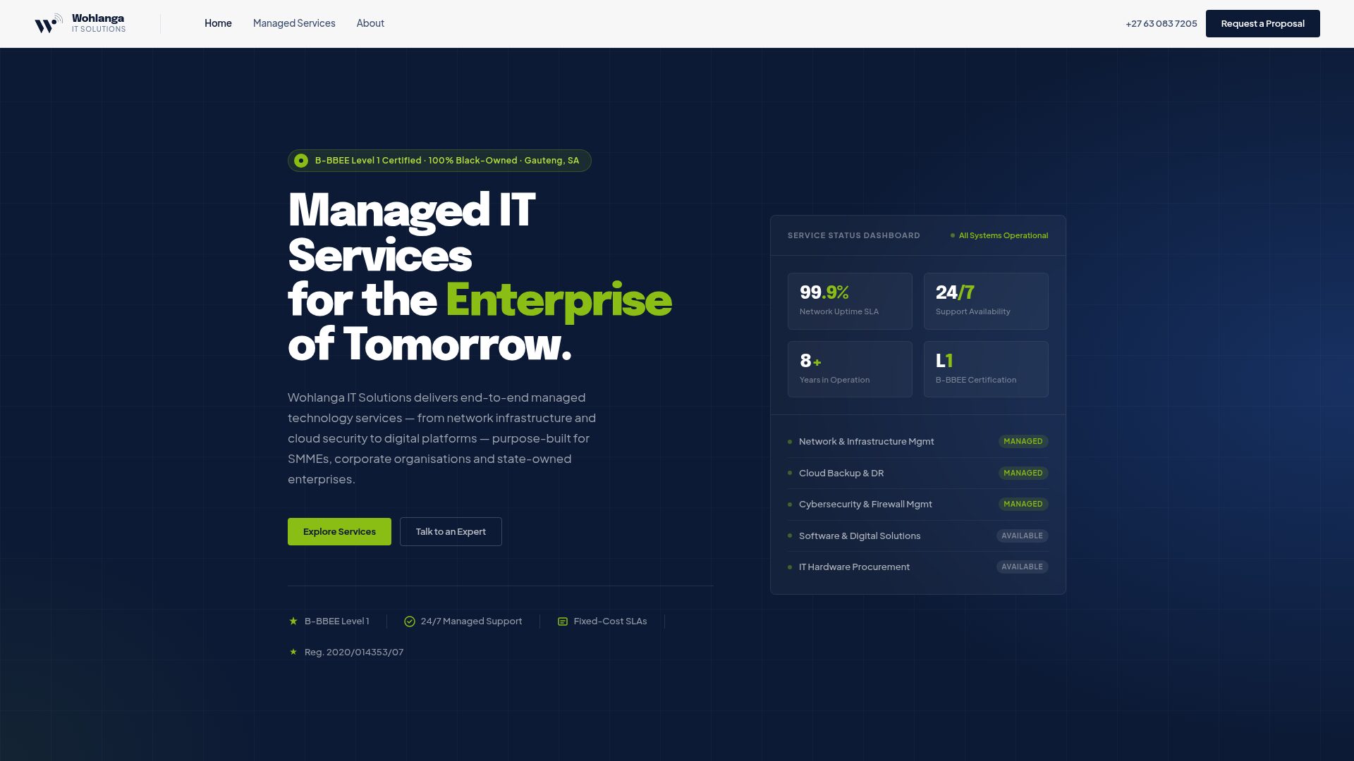 Homepage of the Wohlanga IT Solutions website built by 18dev